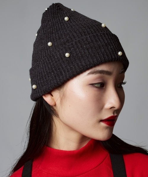 Narcissus（ナルシス）の「パールビーニー　パールニット帽（ニットキャップ/ビーニー・レディース・ブラック/グレー・FREE）」の10枚目の写真