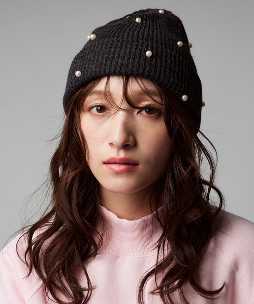 Narcissus（ナルシス）の「パールビーニー　パールニット帽（ニットキャップ/ビーニー・レディース・ブラック/グレー・FREE）」の9枚目の写真