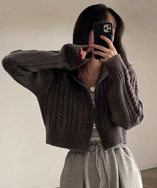 HALEY PESCA(ヘーリーペスカ)の「HALEY PESCA/ショート丈 ダブルジップ ニットトップス(ニット/セーター・レディース・ライトグレー/アイボリー/ダークグレー・FREE)」の3枚目の写真