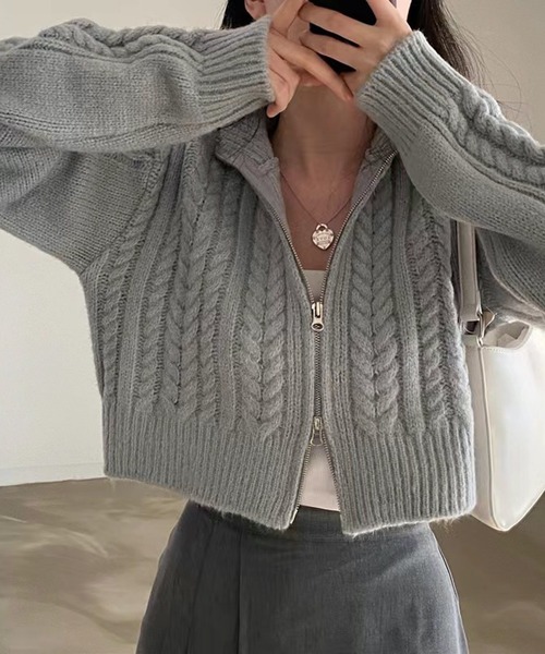 HALEY PESCA(ヘーリーペスカ)の「HALEY PESCA/ショート丈 ダブルジップ ニットトップス(ニット/セーター・レディース・ライトグレー/アイボリー/ダークグレー・FREE)」の5枚目の写真