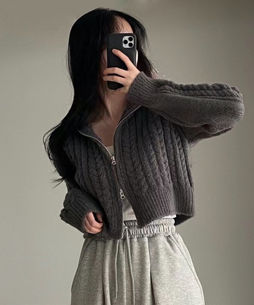 HALEY PESCA(ヘーリーペスカ)の「HALEY PESCA/ショート丈 ダブルジップ ニットトップス(ニット/セーター・レディース・ライトグレー/アイボリー/ダークグレー・FREE)」の12枚目の写真