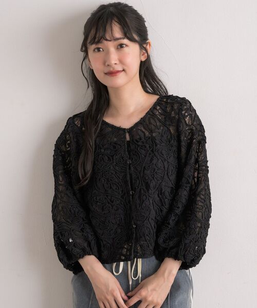 RETRO GIRL（レトロガール）の「ニュアンス柄刺繍BL（シャツ/ブラウス・レディース・ナチュラル/ブラック・FREE）」の15枚目の写真