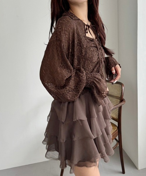 one after another NICE CLAUP(ワンアフターアナザーナイスクラップ)の「【2点セット】ショートボレロシャツ+キャミセット(アンサンブル・レディース・ブラウン/アイボリー/ホワイト×ブラック・FREE)」の11枚目の写真