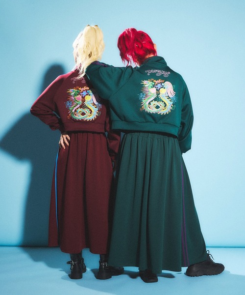 PUNYUS(プニュズ)の「ジャージロングスカート(スカート・レディース・グリーン/ワインレッド/ブラック・1/2/3/4)」の19枚目の写真