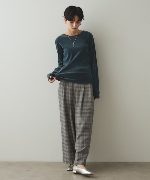 OPAQUE.CLIP（オペークドットクリップ）の「◆ストレッチチェックワイドパンツ【洗濯機洗い可】（その他パンツ・レディース・ブラウン系その他2/ベージュ系1・38/40/42）」の4枚目の写真