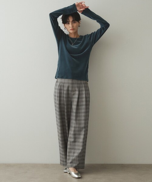OPAQUE.CLIP（オペークドットクリップ）の「◆ストレッチチェックワイドパンツ【洗濯機洗い可】（その他パンツ・レディース・ブラウン系その他2/ベージュ系1・38/40/42）」の5枚目の写真