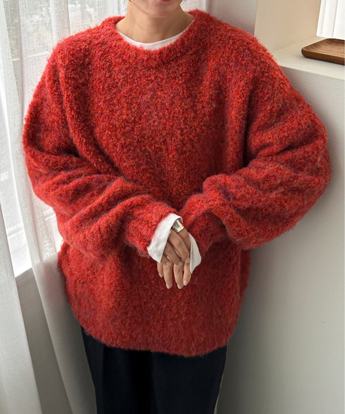 feepur by saya（フェピュールバイサヤ）の「【ハンドウォッシャブル】メランジブークレカラーニット（ニット/セーター・レディース・オレンジ/レッド/ピンク/シルバーグレー/ブルー/グレー・MEDIUM）」の5枚目の写真