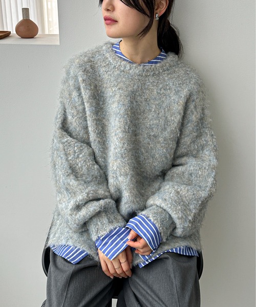 feepur by saya（フェピュールバイサヤ）の「【ハンドウォッシャブル】メランジブークレカラーニット（ニット/セーター・レディース・オレンジ/レッド/ピンク/シルバーグレー/ブルー/グレー・MEDIUM）」の2枚目の写真