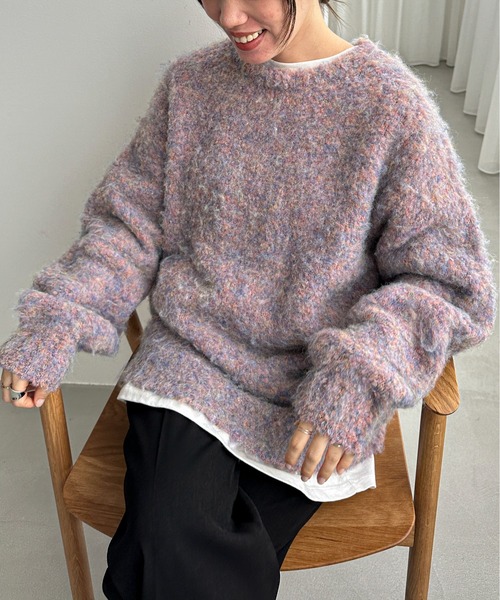 feepur by saya（フェピュールバイサヤ）の「【ハンドウォッシャブル】メランジブークレカラーニット（ニット/セーター・レディース・オレンジ/レッド/ピンク/シルバーグレー/ブルー/グレー・MEDIUM）」の20枚目の写真