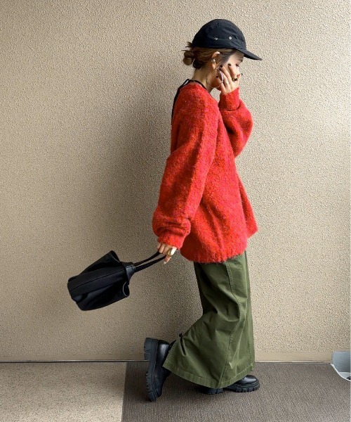 feepur by saya（フェピュールバイサヤ）の「【ハンドウォッシャブル】メランジブークレカラーニット（ニット/セーター・レディース・オレンジ/レッド/ピンク/シルバーグレー/ブルー/グレー・MEDIUM）」の9枚目の写真