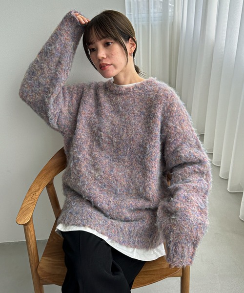 feepur by saya（フェピュールバイサヤ）の「【ハンドウォッシャブル】メランジブークレカラーニット（ニット/セーター・レディース・オレンジ/レッド/ピンク/シルバーグレー/ブルー/グレー・MEDIUM）」の21枚目の写真