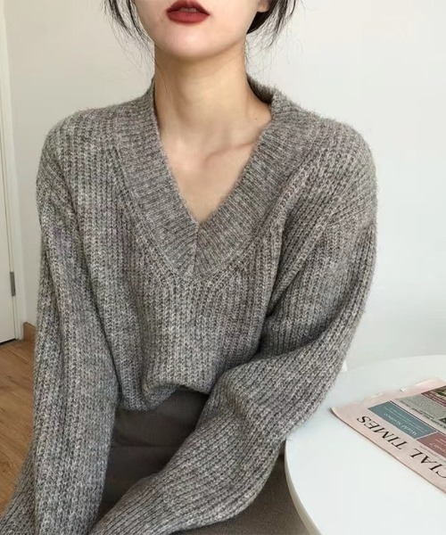 Ritzy(リッツィー)の「オーバーサイズ Vネックセーター(ニット/セーター・レディース・アイボリー/ベージュ/グレー/チャコールグレー・FREE)」の12枚目の写真