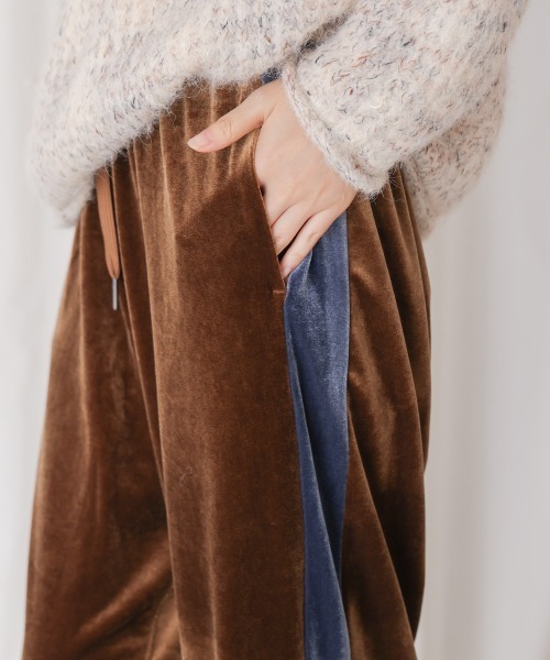 Megumi様。 roku6ベロアサイドラインパンツ ネイビー/オレンジ Megumi様。 roku6ベロアサイドラインパンツ ネイビー/オレンジ