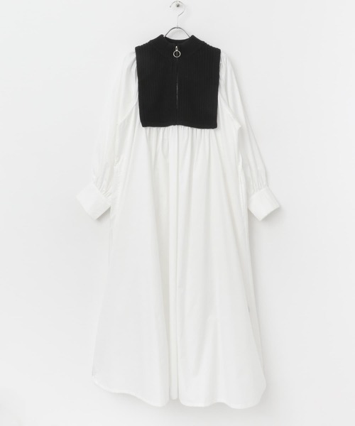 Torrazzo Donna（トラッゾドンナ）の「TORRAZZO DONNA　Knit Broad Cloth Maxi One-piece（ワンピース・レディース・ホワイト/ブラック・FREE）」の4枚目の写真