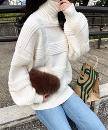 ミックス編みハイネックニット