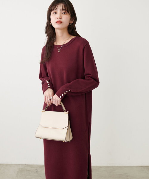 ベルト付きサイドZIPきれいめニットワンピース（ワンピース）｜natural