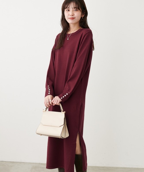 natural couture(ナチュラルクチュール)の「ベルト付きサイドZIPきれいめニットワンピース(ワンピース・レディース・ブルー/グレイッシュベージュ/ブラウン系その他/ブラック/ボルドー・FREE)」の5枚目の写真