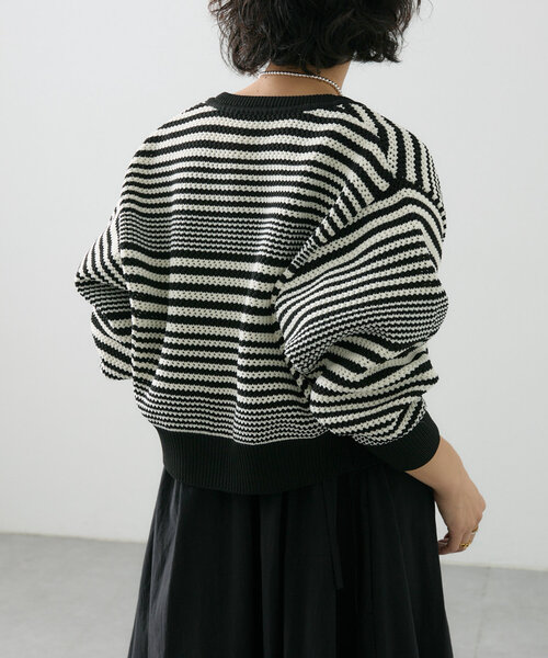 ear PAPILLONNER（イアパピヨネ）の「《洗濯機洗い可》ボーダーカーディガン【SUM1 STYLE(スミスタイル)】（カーディガン/ボレロ・レディース・レッド/ブラック・FREE）」の4枚目の写真