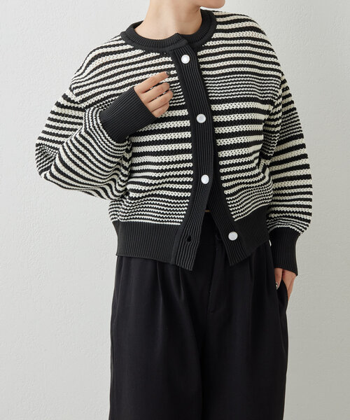 ear PAPILLONNER（イアパピヨネ）の「《洗濯機洗い可》ボーダーカーディガン【SUM1 STYLE(スミスタイル)】（カーディガン/ボレロ・レディース・レッド/ブラック・FREE）」の10枚目の写真
