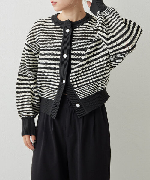 ear PAPILLONNER（イアパピヨネ）の「《洗濯機洗い可》ボーダーカーディガン【SUM1 STYLE(スミスタイル)】（カーディガン/ボレロ・レディース・レッド/ブラック・FREE）」の14枚目の写真