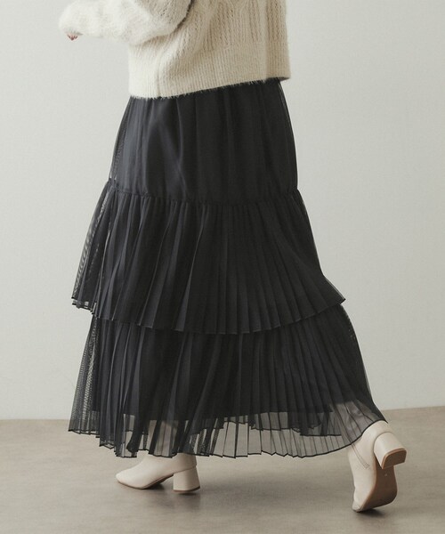 OPAQUE.CLIP（オペークドットクリップ）の「◆チュールプリーツティアードスカート【洗濯機洗い可】（スカート・レディース・ブラック/チャコールグレー・36/38/40）」の3枚目の写真