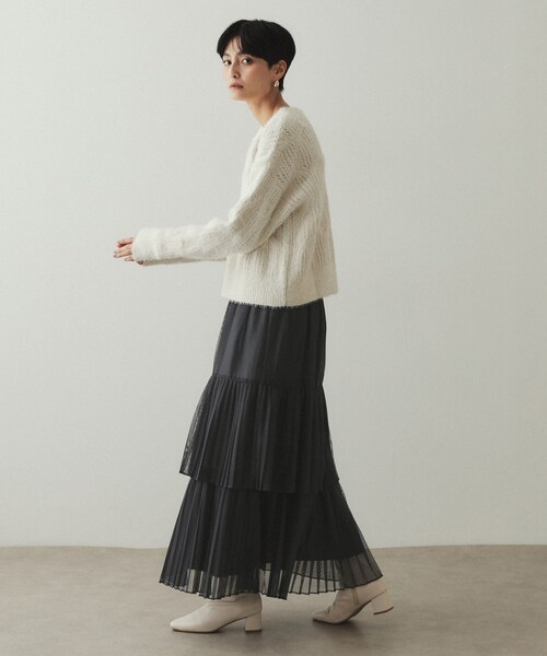 OPAQUE.CLIP（オペークドットクリップ）の「◆チュールプリーツティアードスカート【洗濯機洗い可】（スカート・レディース・ブラック/チャコールグレー・36/38/40）」の4枚目の写真