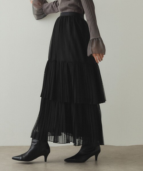 OPAQUE.CLIP（オペークドットクリップ）の「◆チュールプリーツティアードスカート【洗濯機洗い可】（スカート・レディース・ブラック/チャコールグレー・36/38/40）」の7枚目の写真