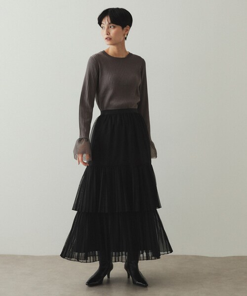 OPAQUE.CLIP（オペークドットクリップ）の「◆チュールプリーツティアードスカート【洗濯機洗い可】（スカート・レディース・ブラック/チャコールグレー・36/38/40）」の8枚目の写真
