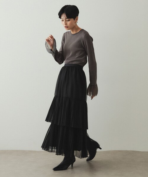OPAQUE.CLIP（オペークドットクリップ）の「◆チュールプリーツティアードスカート【洗濯機洗い可】（スカート・レディース・ブラック/チャコールグレー・36/38/40）」の9枚目の写真