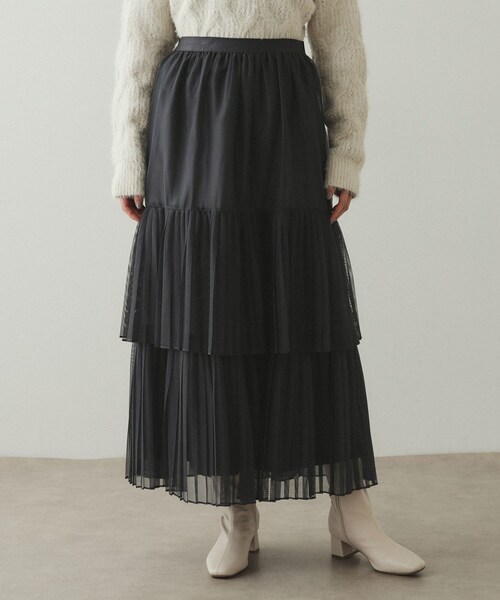 OPAQUE.CLIP（オペークドットクリップ）の「◆チュールプリーツティアードスカート【洗濯機洗い可】（スカート・レディース・ブラック/チャコールグレー・36/38/40）」の11枚目の写真