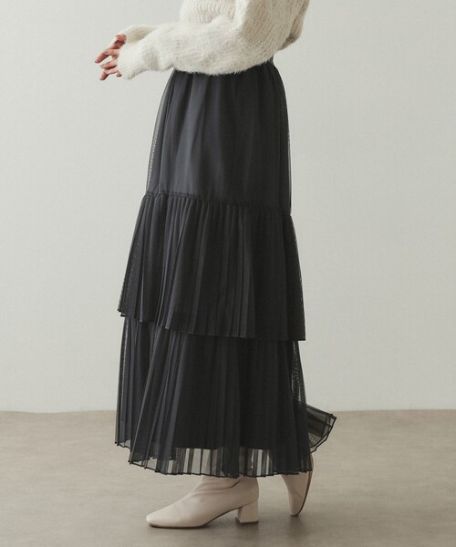 OPAQUE.CLIP（オペークドットクリップ）の「◆チュールプリーツティアードスカート【洗濯機洗い可】（スカート・レディース・ブラック/チャコールグレー・36/38/40）」の12枚目の写真