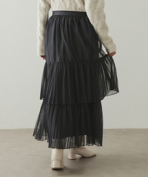 OPAQUE.CLIP（オペークドットクリップ）の「◆チュールプリーツティアードスカート【洗濯機洗い可】（スカート・レディース・ブラック/チャコールグレー・36/38/40）」の13枚目の写真