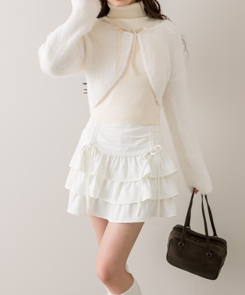 OLIVE des OLIVE（オリーブデオリーブ）の「ドロストティアードスカート（スカート・レディース・チャコールグレー/オフホワイト/グレー系その他・FREE）」の8枚目の写真