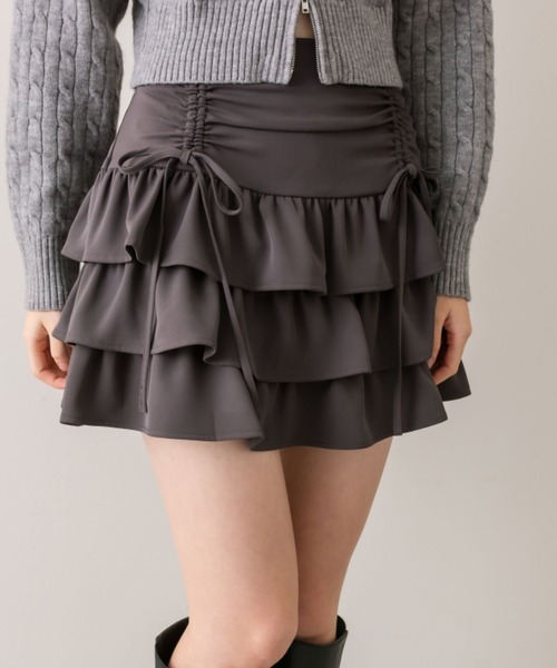 OLIVE des OLIVE（オリーブデオリーブ）の「ドロストティアードスカート（スカート・レディース・チャコールグレー/オフホワイト/グレー系その他・FREE）」の12枚目の写真