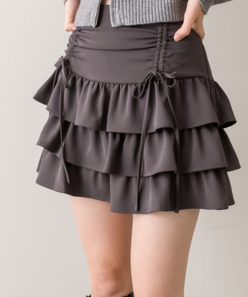 OLIVE des OLIVE（オリーブデオリーブ）の「ドロストティアードスカート（スカート・レディース・チャコールグレー/オフホワイト/グレー系その他・FREE）」の13枚目の写真