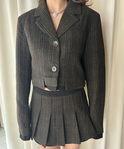 AnyFood Universe(エニーフードユニバース)の「【AnyFood Universe】 ストライプショートウールジャケット UNI24a048(その他アウター・レディース・ダークグレー・S)」の1枚目の写真