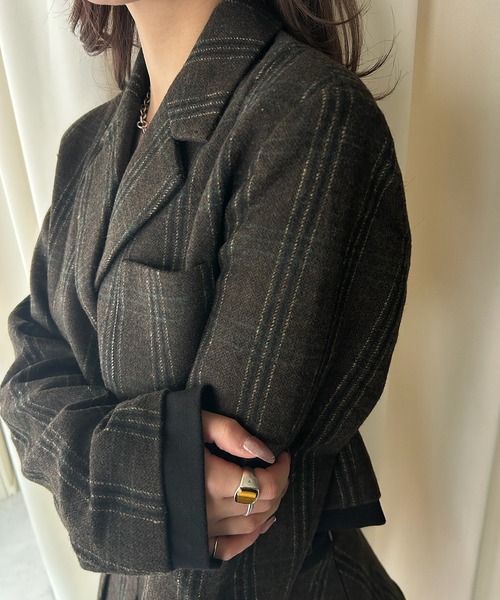 AnyFood Universe(エニーフードユニバース)の「【AnyFood Universe】 ストライプショートウールジャケット UNI24a048(その他アウター・レディース・ダークグレー・S)」の4枚目の写真