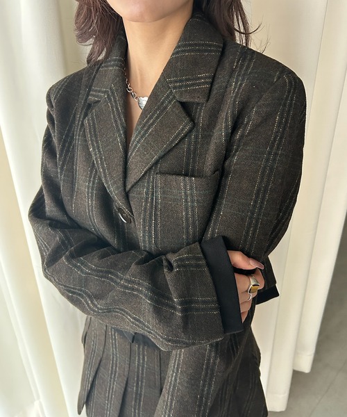 AnyFood Universe(エニーフードユニバース)の「【AnyFood Universe】 ストライプショートウールジャケット UNI24a048(その他アウター・レディース・ダークグレー・S)」の5枚目の写真