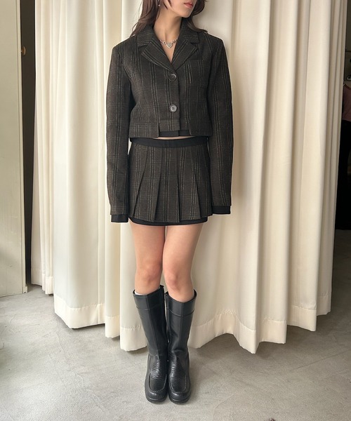 AnyFood Universe(エニーフードユニバース)の「【AnyFood Universe】 ストライプショートウールジャケット UNI24a048(その他アウター・レディース・ダークグレー・S)」の7枚目の写真