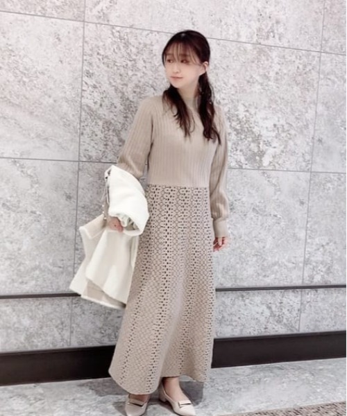 QUEENS COURT（クイーンズコート）の「ジャガードニットフレアワンピース≪手洗い可能≫（ワンピース・レディース・ブラック/キャメル/ライトグレー/ホワイト/ベージュ・S/M）」の7枚目の写真
