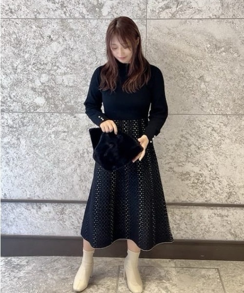 QUEENS COURT（クイーンズコート）の「ジャガードニットフレアワンピース≪手洗い可能≫（ワンピース・レディース・ブラック/キャメル/ライトグレー/ホワイト/ベージュ・S/M）」の12枚目の写真