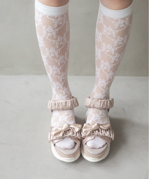 byあしながおじさん（バイアシナガオジサン）の「厚底ギャザーリボンサンダル　8990005（サンダル・レディース・ピンク/アイボリー/ブラック/オフホワイト/ピンクベージュ・LL/L/M/S）」の14枚目の写真