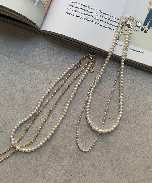 DouDou(ドゥドゥ)の「パール×ボールチェーンネックレス(ネックレス・レディース・ゴールド/シルバー・FREE)」の1枚目の写真