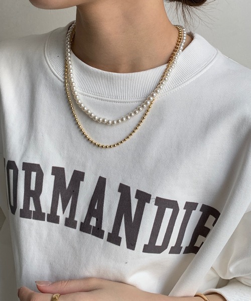 DouDou(ドゥドゥ)の「パール×ボールチェーンネックレス(ネックレス・レディース・ゴールド/シルバー・FREE)」の6枚目の写真