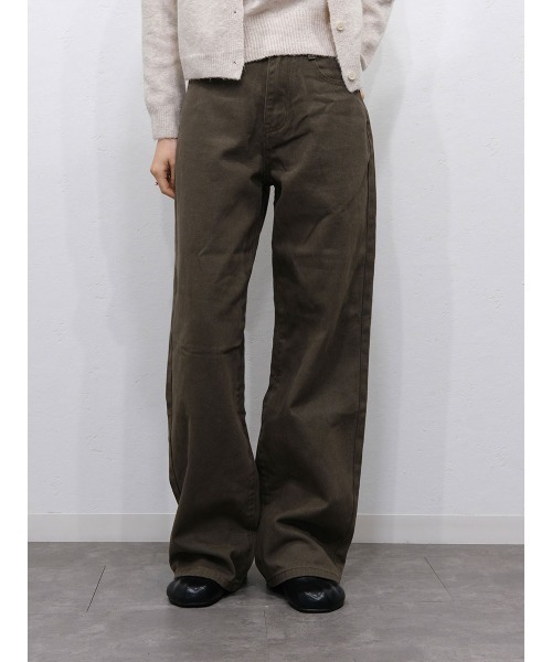 Reurie'（レウリィ）の「ハイライズワイドストレートデニム／highrise wide straight denim ロング丈 ルーズ ベーシック 大人カジュアル シンプル ブラウン ブラック（デニムパンツ・レディース・ブラック/ブラウン・M/S）」の3枚目の写真