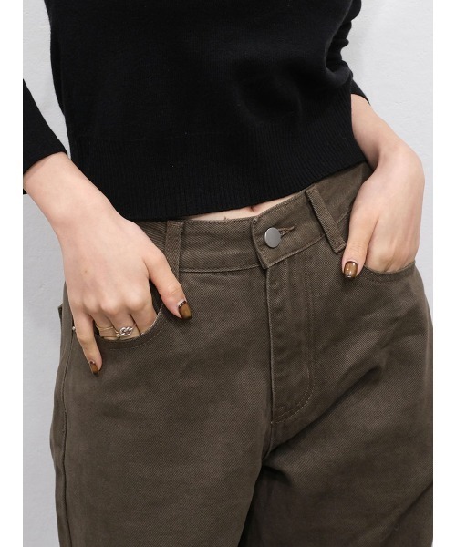 Reurie'（レウリィ）の「ハイライズワイドストレートデニム／highrise wide straight denim ロング丈 ルーズ ベーシック 大人カジュアル シンプル ブラウン ブラック（デニムパンツ・レディース・ブラック/ブラウン・M/S）」の15枚目の写真