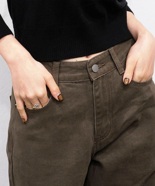 Reurie'(レウリィ)の「ハイライズワイドストレートデニム/highrise wide straight denim ロング丈 ルーズ ベーシック 大人カジュアル シンプル ブラウン ブラック(デニムパンツ・レディース・ブラック/ブラウン・M/S)」の9枚目の写真