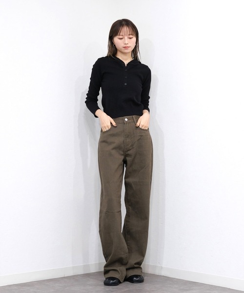 Reurie'(レウリィ)の「ハイライズワイドストレートデニム/highrise wide straight denim ロング丈 ルーズ ベーシック 大人カジュアル シンプル ブラウン ブラック(デニムパンツ・レディース・ブラック/ブラウン・M/S)」の12枚目の写真