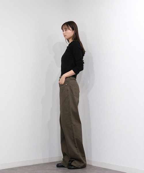 Reurie'(レウリィ)の「ハイライズワイドストレートデニム/highrise wide straight denim ロング丈 ルーズ ベーシック 大人カジュアル シンプル ブラウン ブラック(デニムパンツ・レディース・ブラック/ブラウン・M/S)」の16枚目の写真