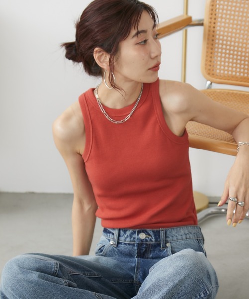 Auntie Rosa Holiday(アンティローザホリデー)の「カップ付きテレコアメスリタンク(タンクトップ・レディース・ブラウン/ネイビー/オフホワイト/ブラック・FREE)」の20枚目の写真